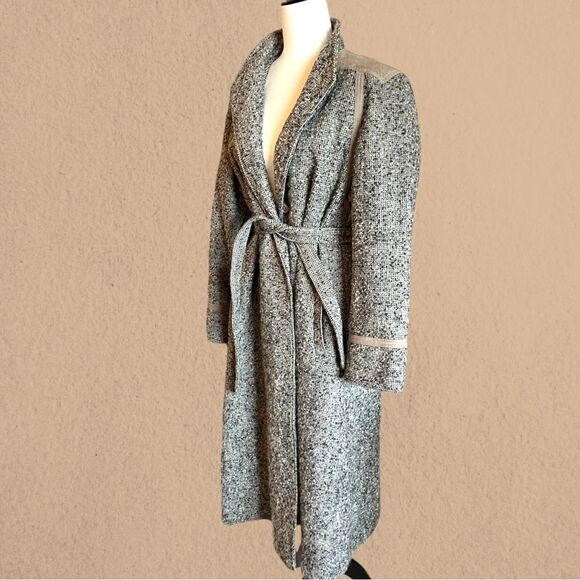 Vintage Jocardi tweed coat leather trim waist tie - Picture 9 of 16